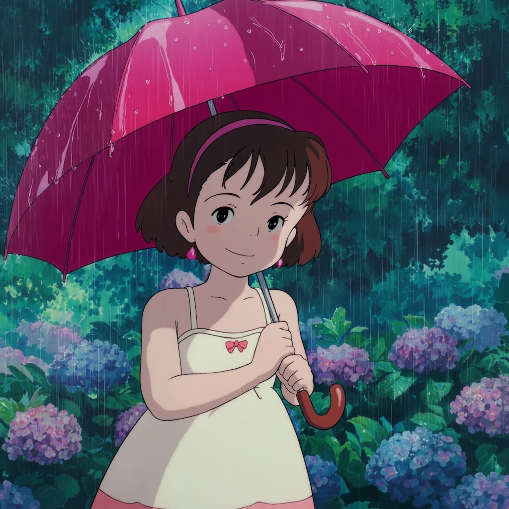 ジブリ風『雨と紫陽花』