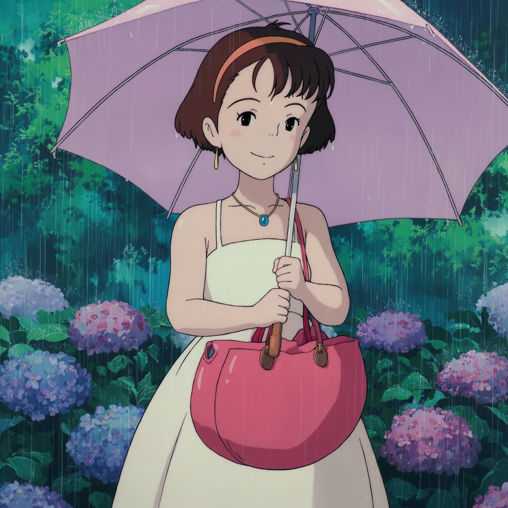 ジブリ風『雨と紫陽花』