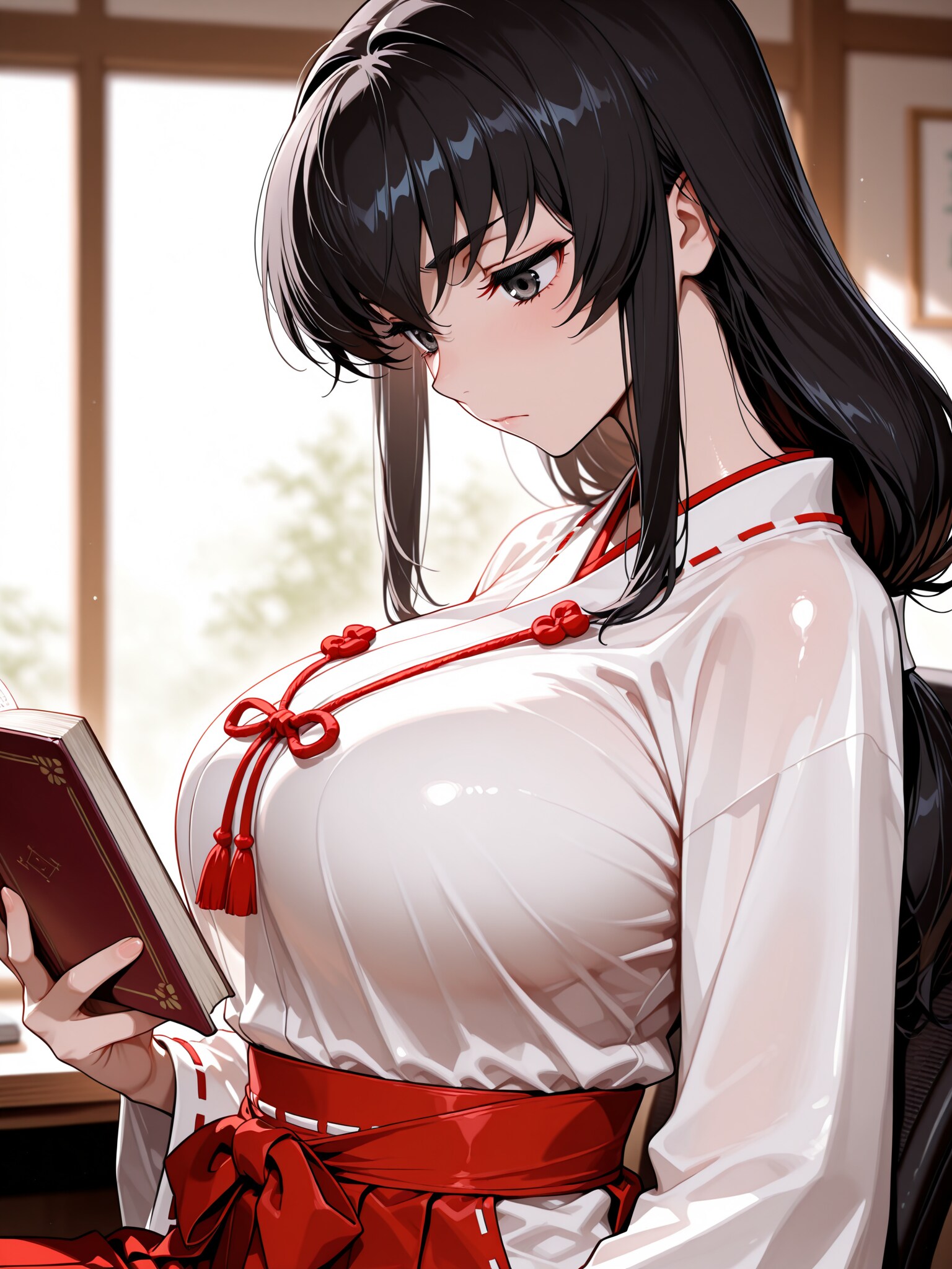 本を読む巫女さん