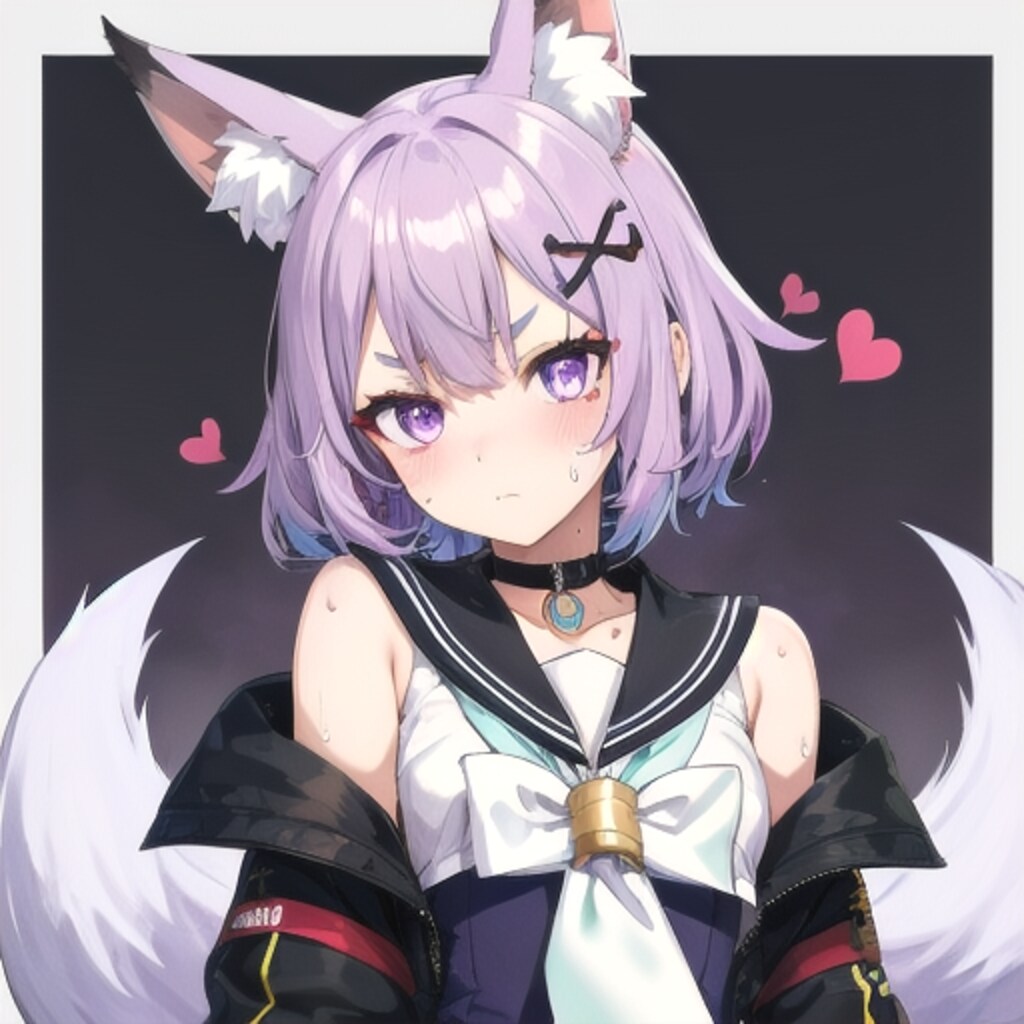 薄紫の髪色の狐耳のセーラー服の少女