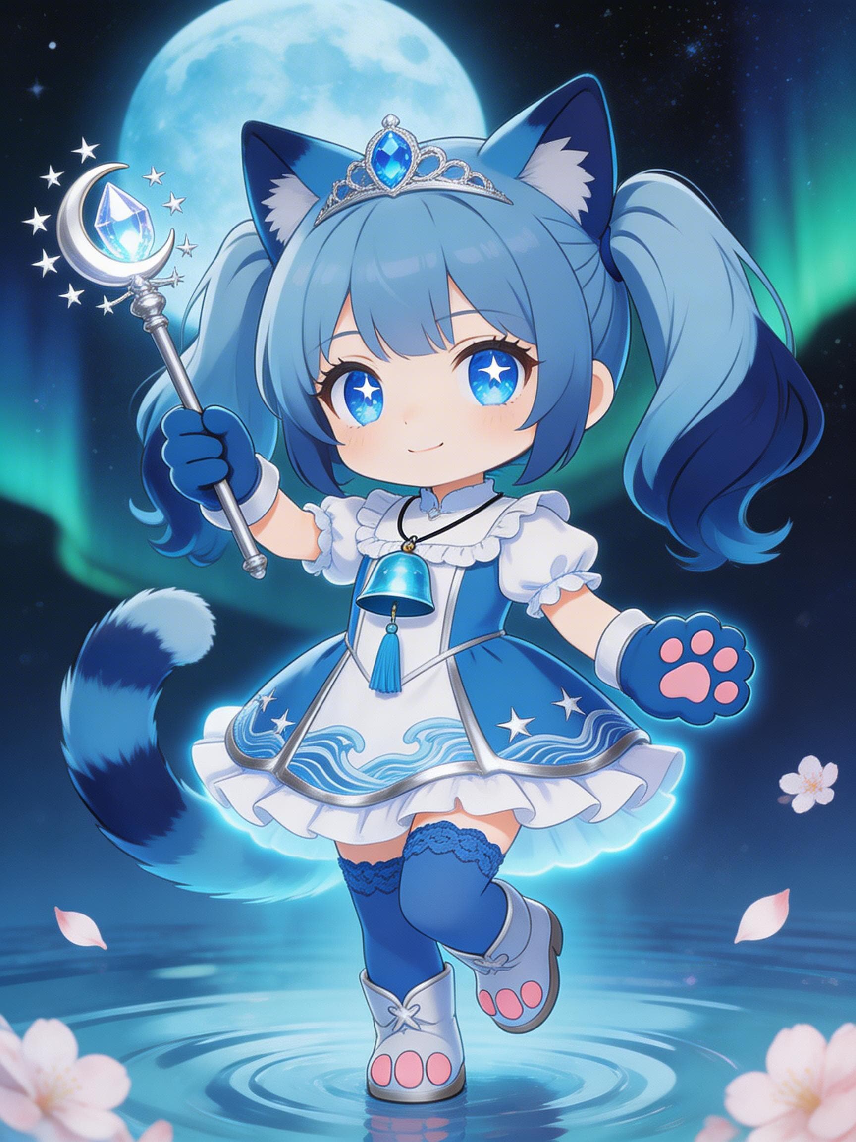 青ツイにゃん。蒼海月の守護神「蒼月猫姫」。 | の人気AIイラスト・グラビア