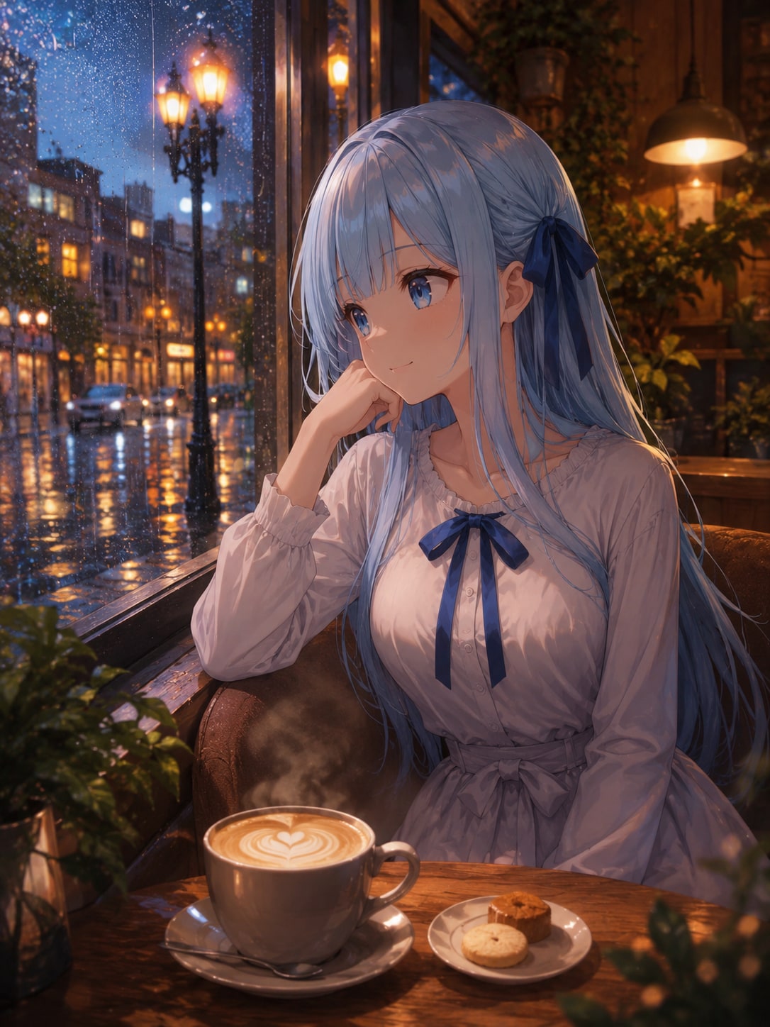 雨の日にカフェでくつろぐ優葵ちゃん☕ | の人気AIイラスト・グラビア