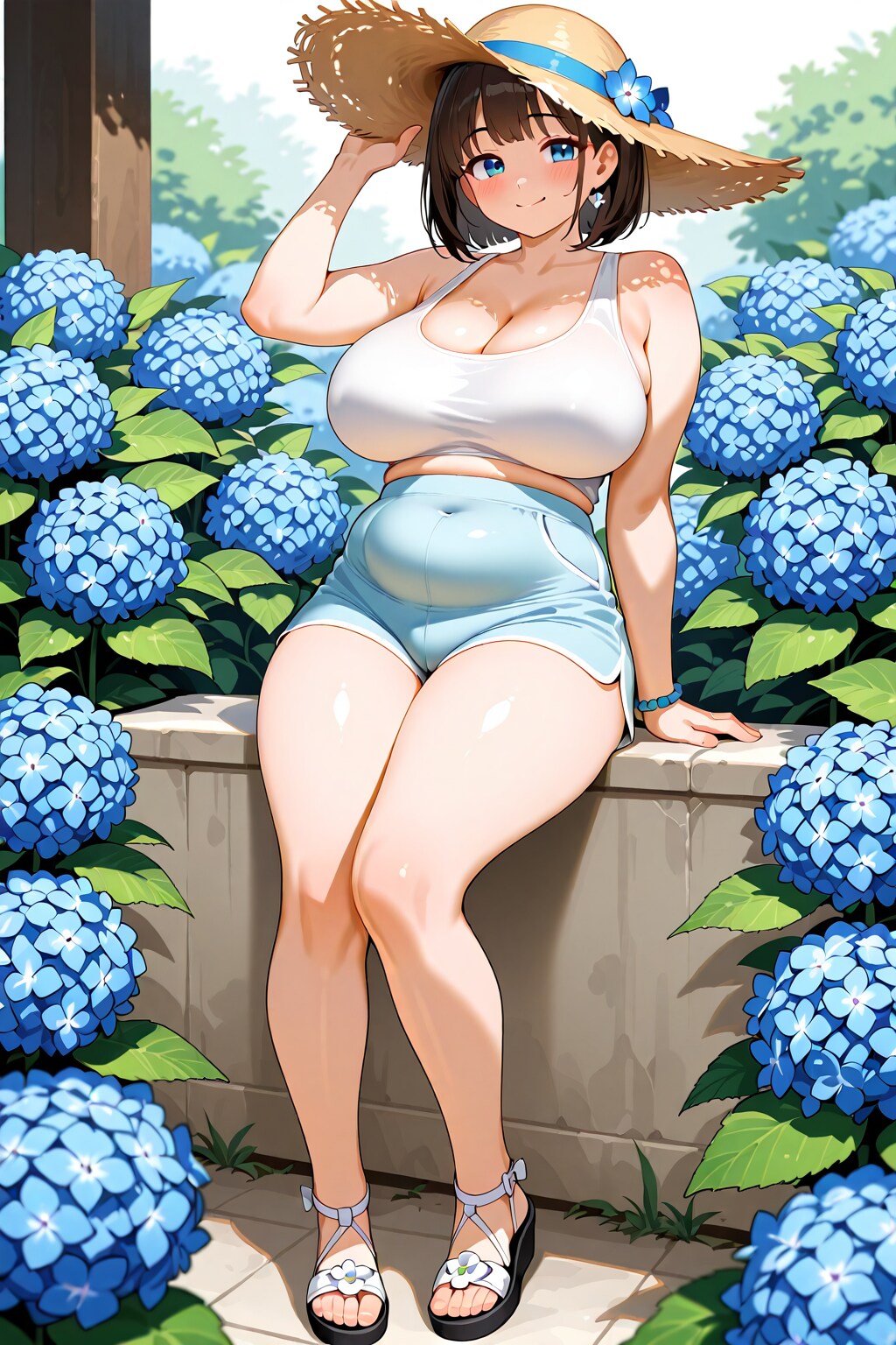 紫陽花とひと休み中のお姉さん