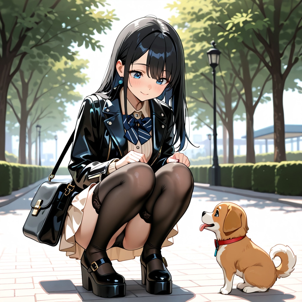 わんこを見つけてしゃがみチラ