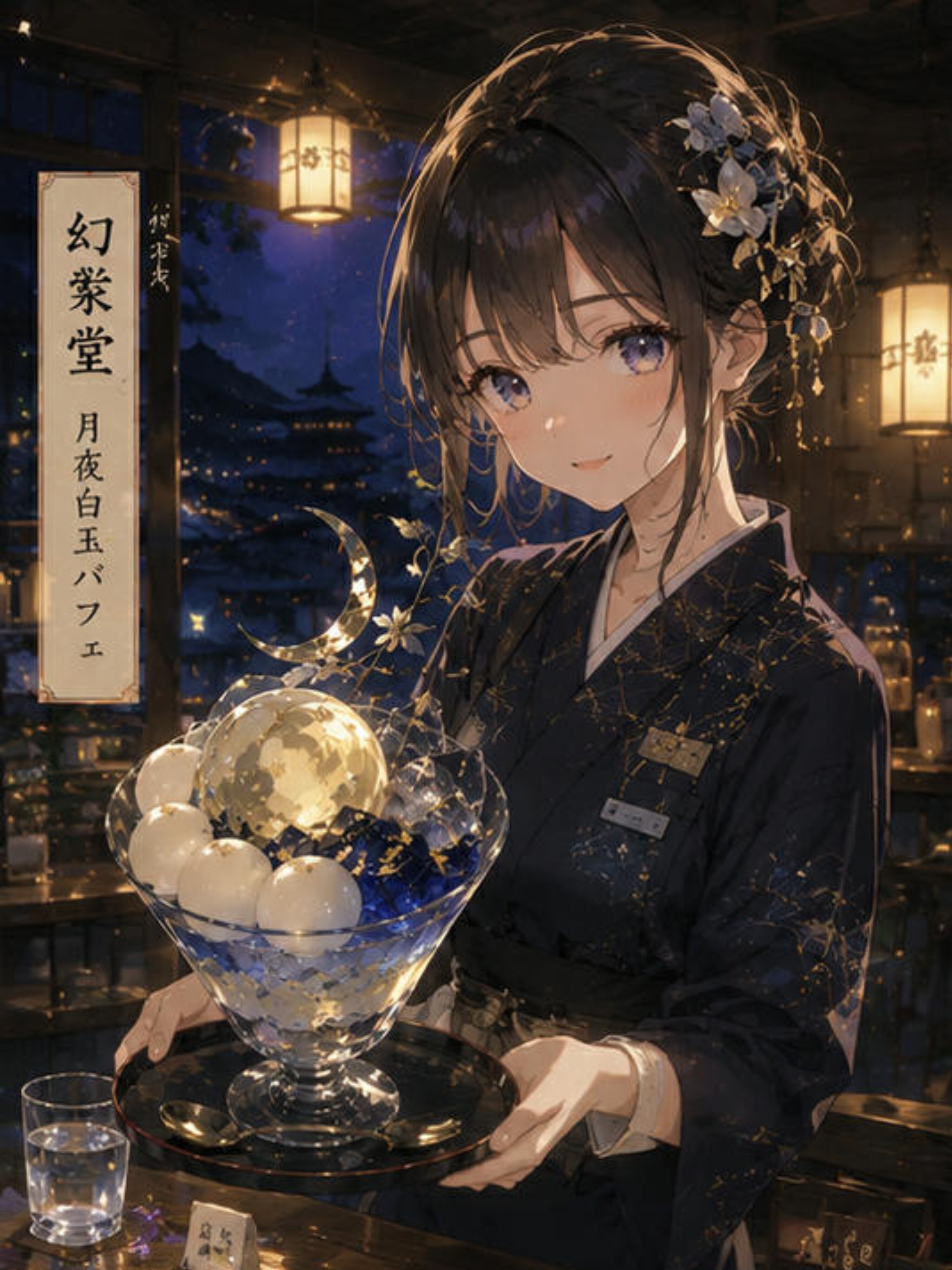 儚くも美しい、幻彩堂の「月夜白玉パフェ」。
