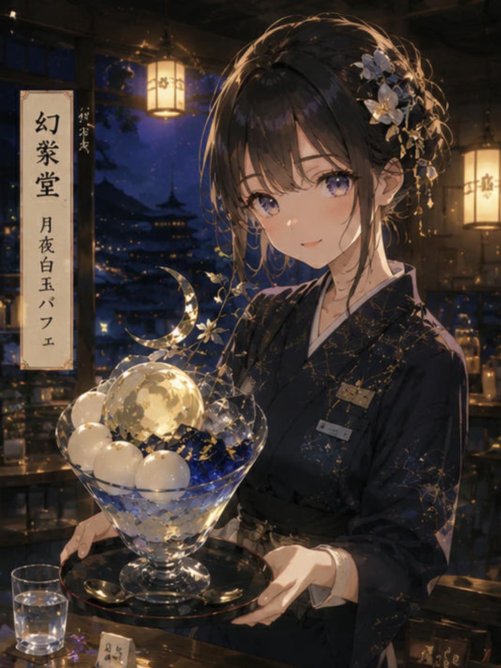 儚くも美しい、幻彩堂の「月夜白玉パフェ」。