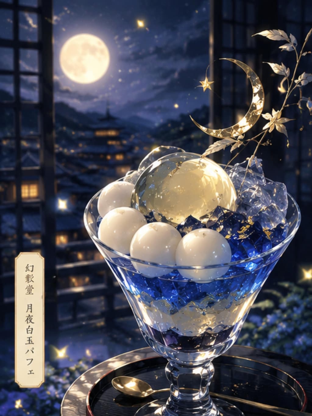 儚くも美しい、幻彩堂の「月夜白玉パフェ」。