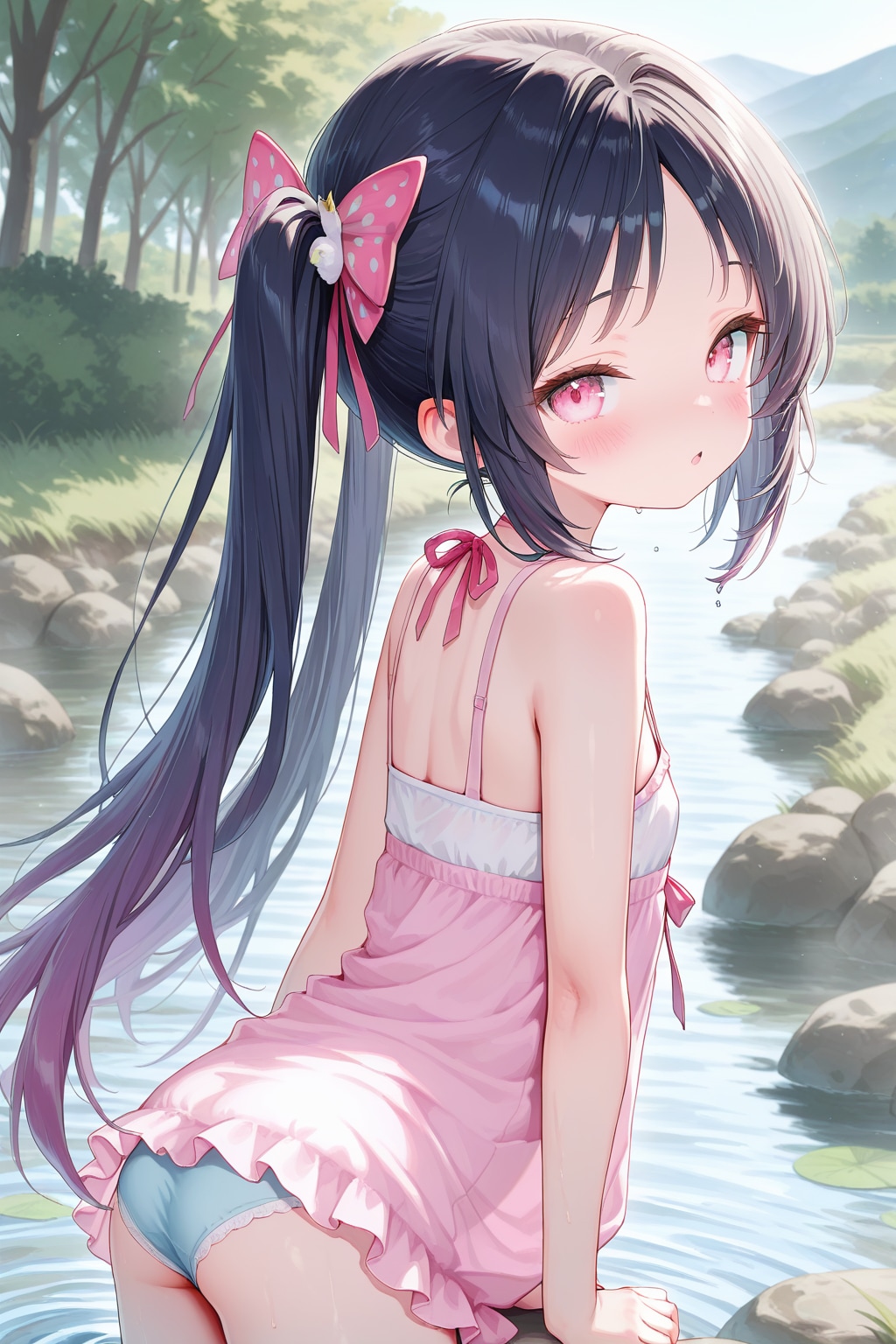 さわやかな朝の川で