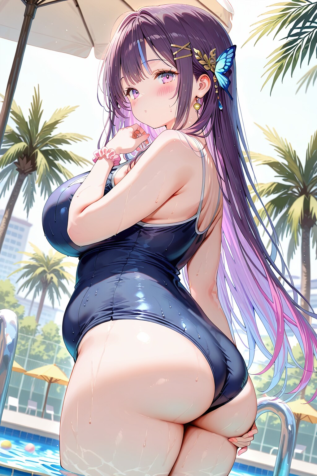 スクール水着を着たムッチリ女子