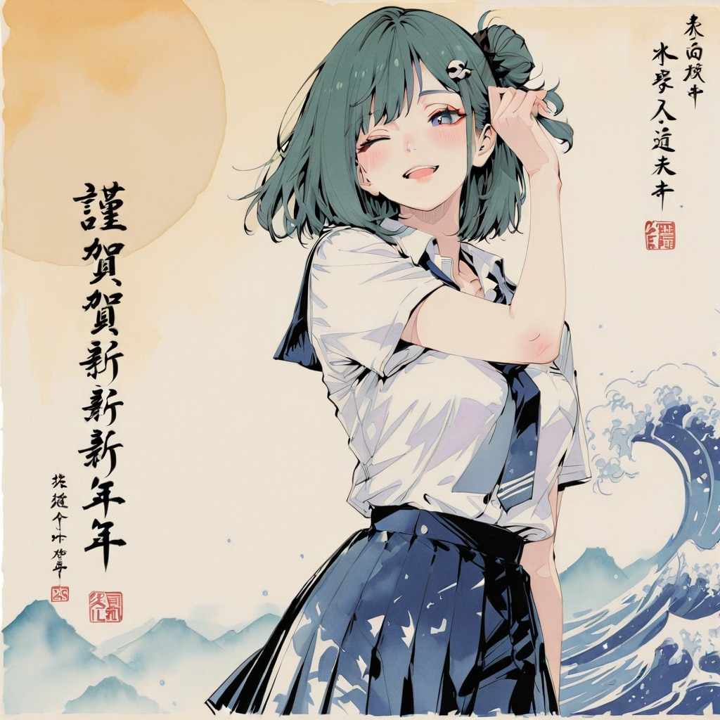 女子高生を描いた水墨画(APRICOTは頑固で癖が強すぎ)