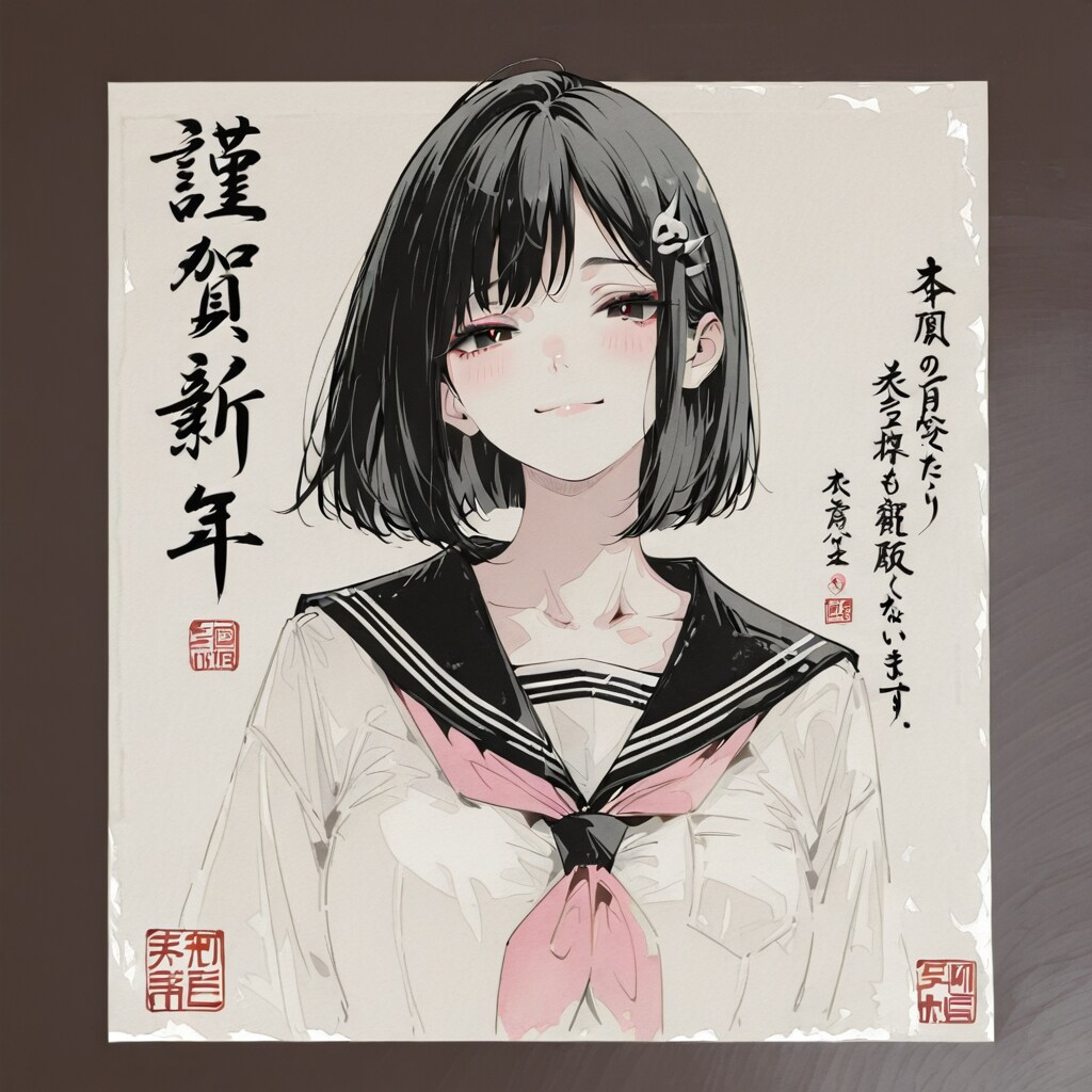 女子高生を描いた水墨画(APRICOTは頑固で癖が強すぎ)