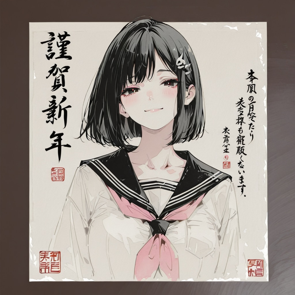女子高生を描いた水墨画(APRICOTは頑固で癖が強すぎ)