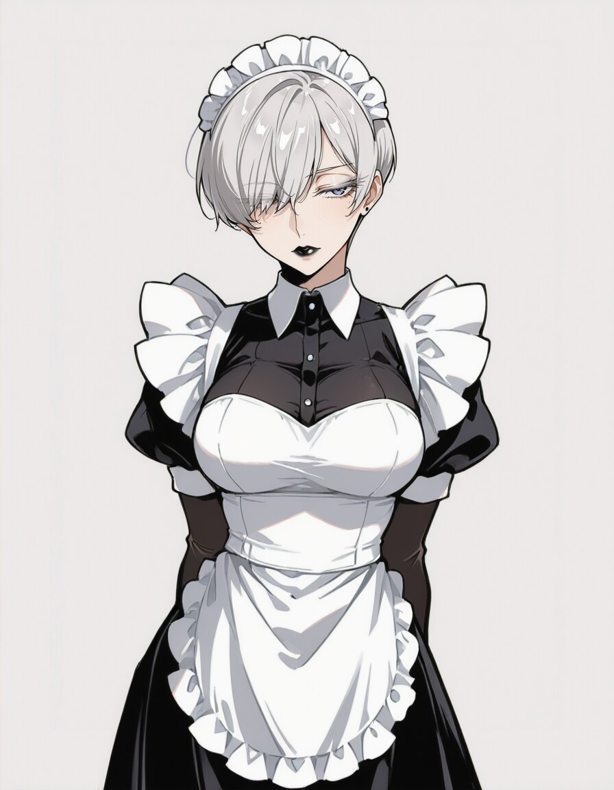 銀髪ショートのメイドさん（リップ差分） | の人気AIイラスト・グラビア