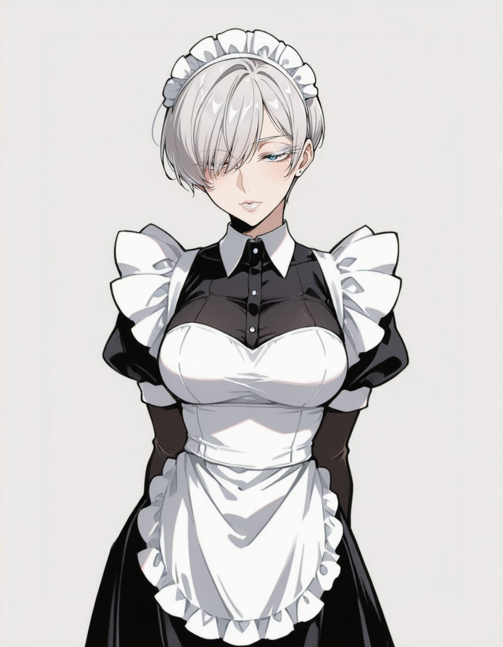 銀髪ショートのメイドさん（リップ差分）