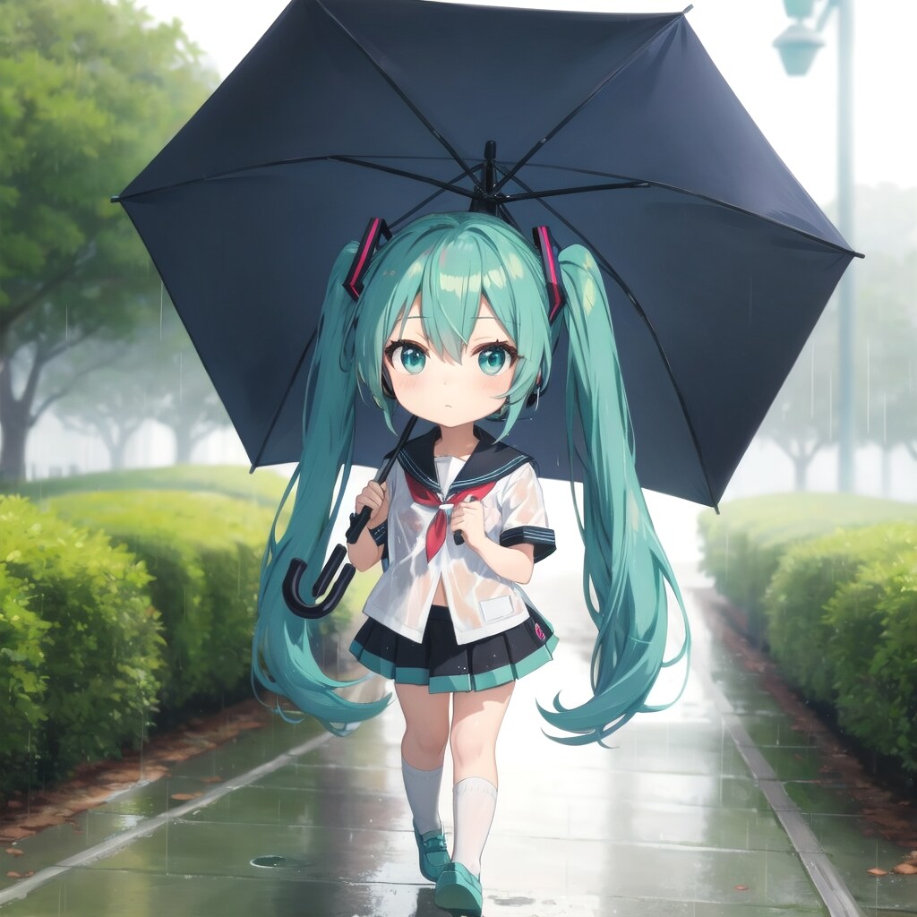 初音ミク雨の中を歩く