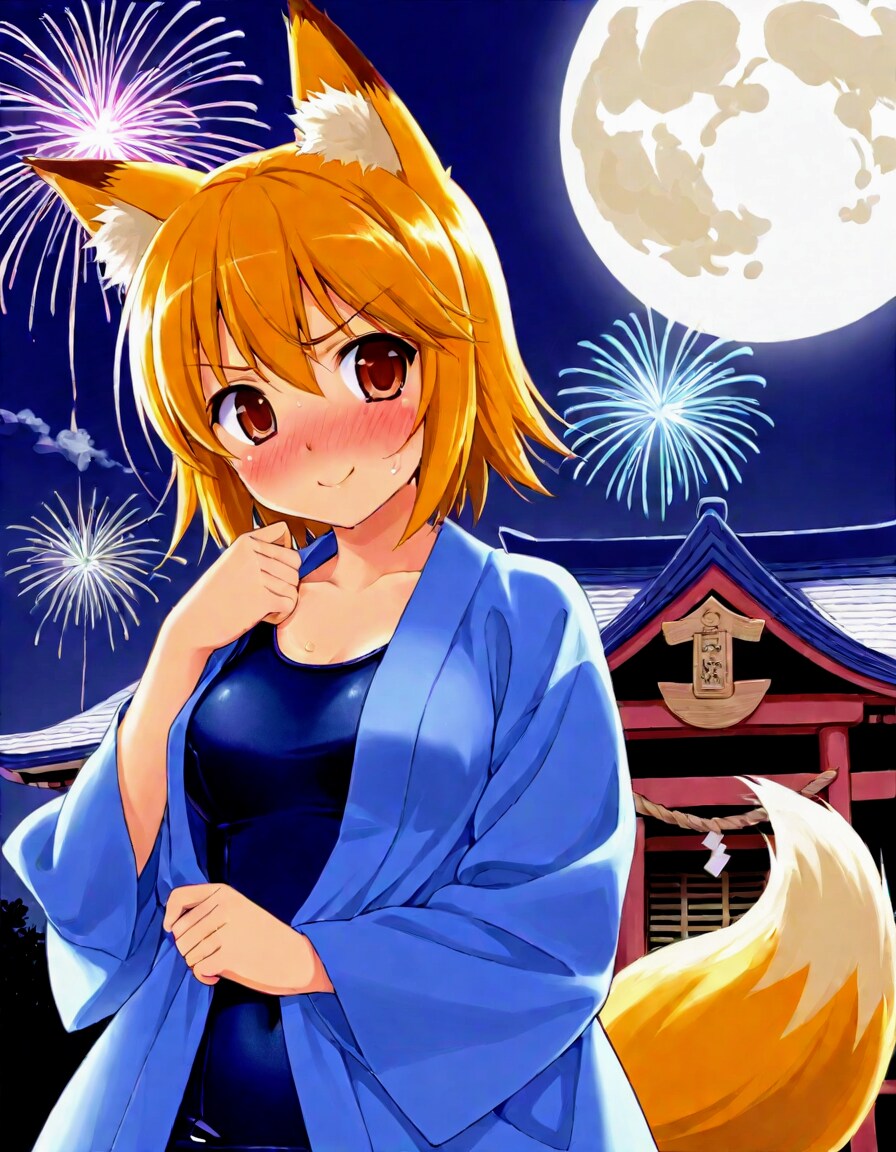 ハッピ脱がなきゃダメ❓スク水オキツネ様