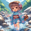 夏河を越すうれしさよ手に草履・女の子・ちびキャラ・着物編 3枚目