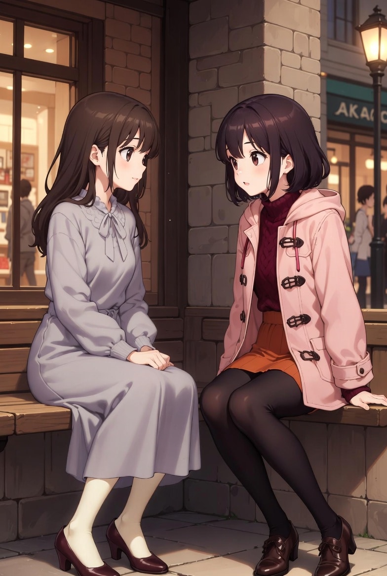 青倉美葉＆朝花流々 (女の子のお喋り 2026冬) | の人気AIイラスト・グラビア