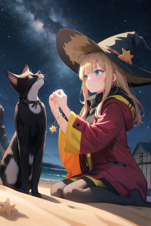 砂浜の魔女と星空 | の人気AIイラスト・グラビア