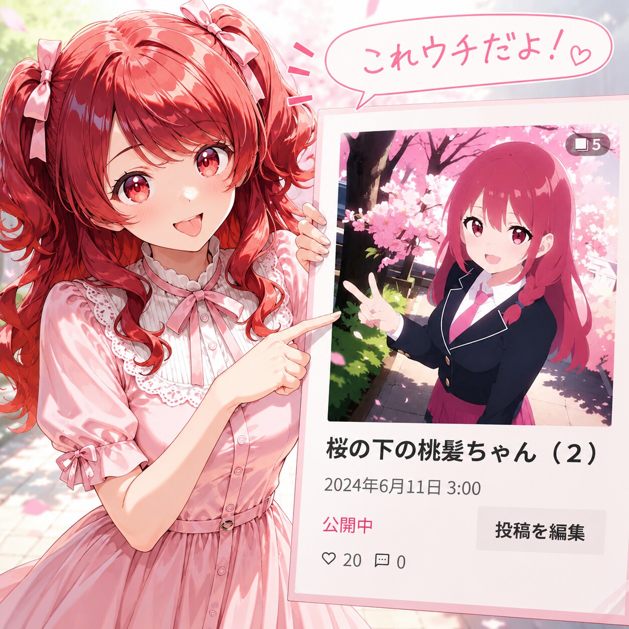 桜の下の桃髪ちゃんは、ウチだよ💖