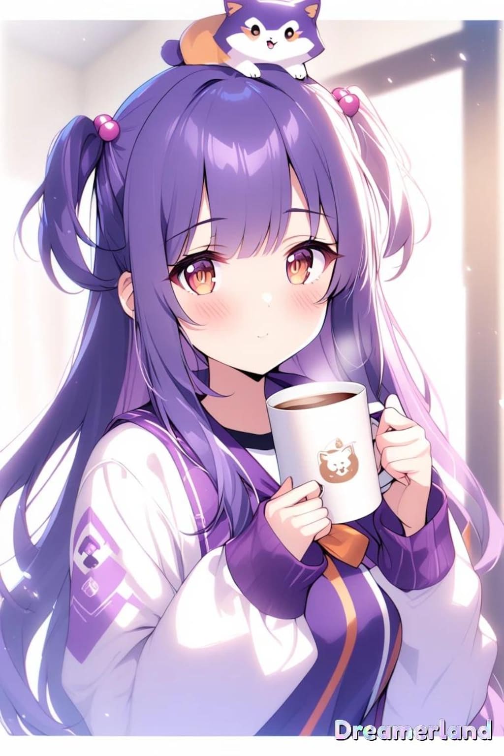 0609-06コーヒーと頭の上の猫