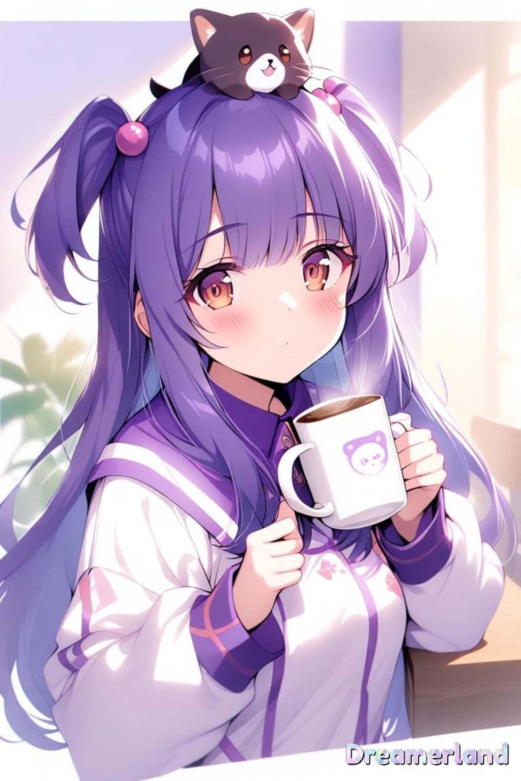 0609-06コーヒーと頭の上の猫