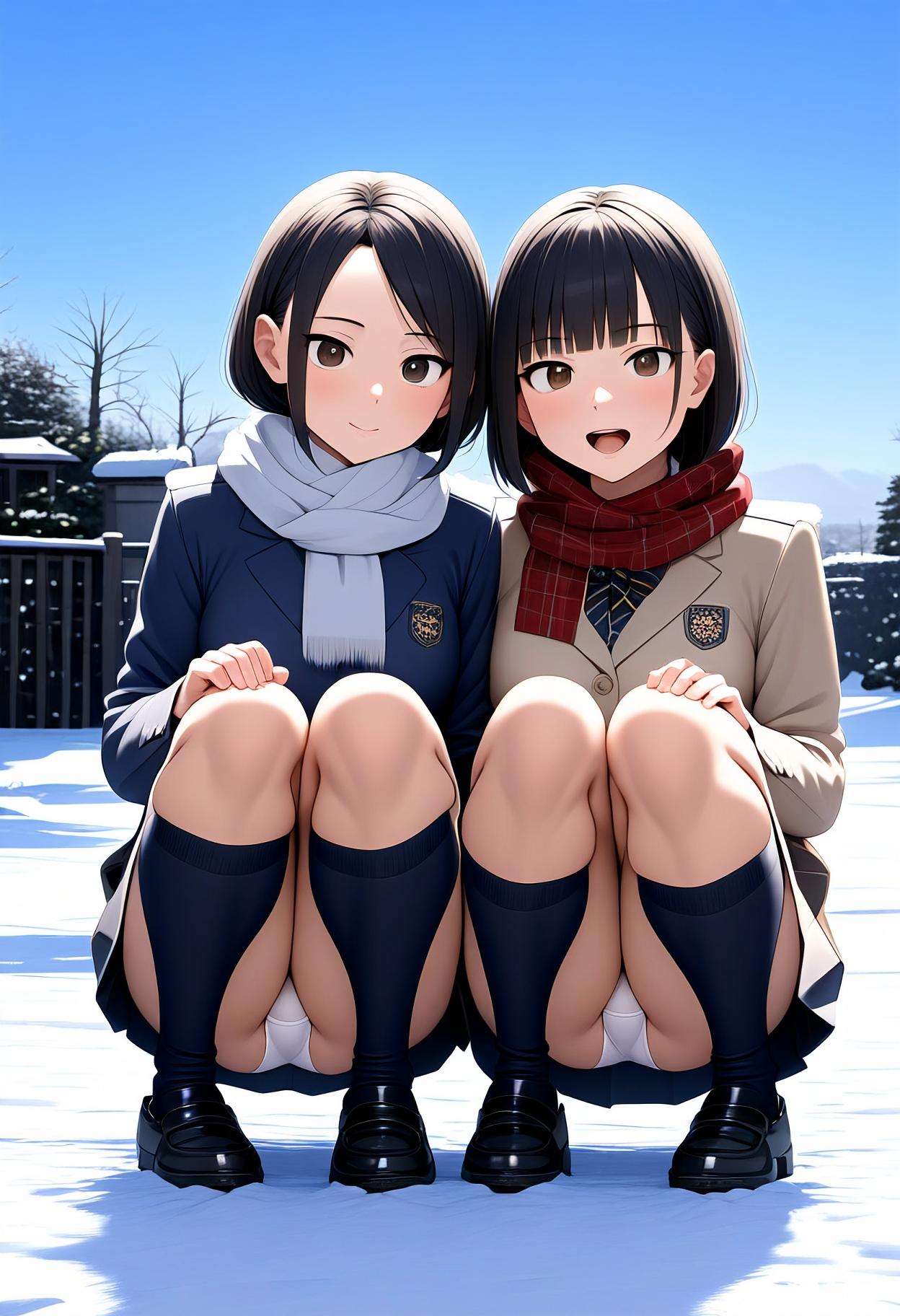 雪遊びパンチラ少女