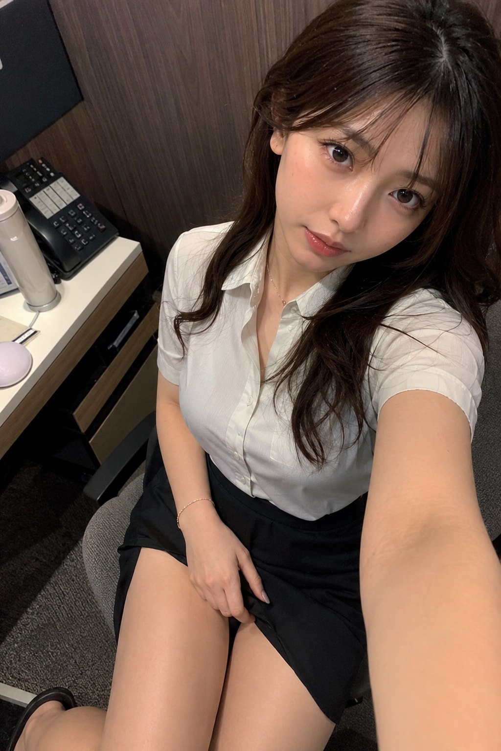 OLの会社でのノーブラ自撮り
