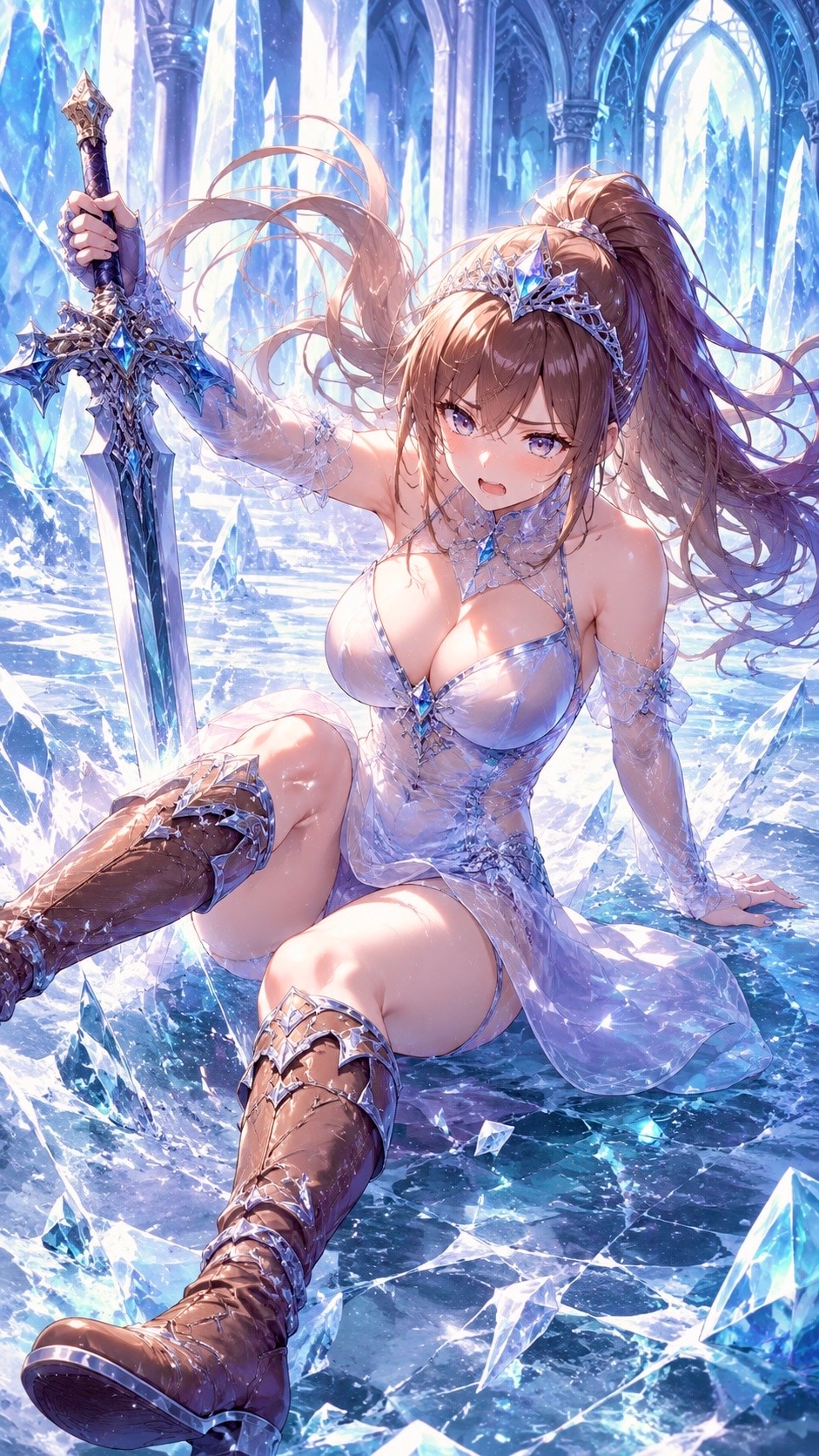 氷魔法で滑って尻餅