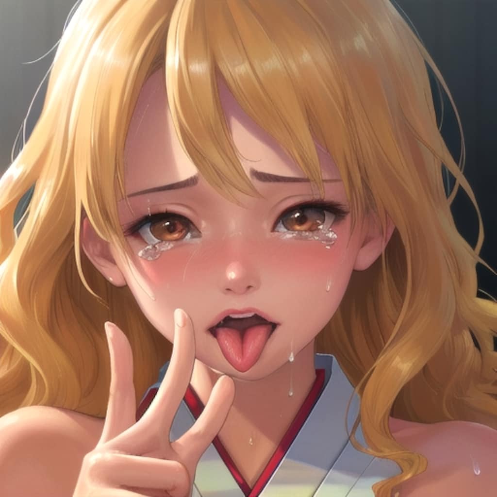 アへ顔（弱め）ダブルピース金髪少女_イラスト