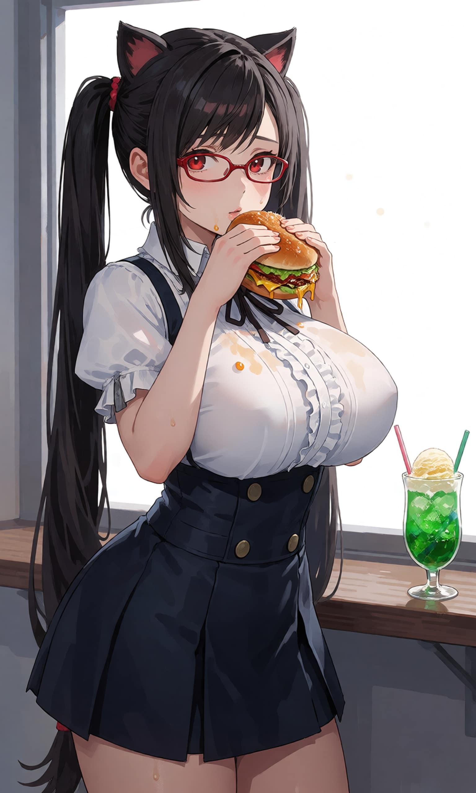 【ハンバーガー】隠れて飲み食いするティファちゃん