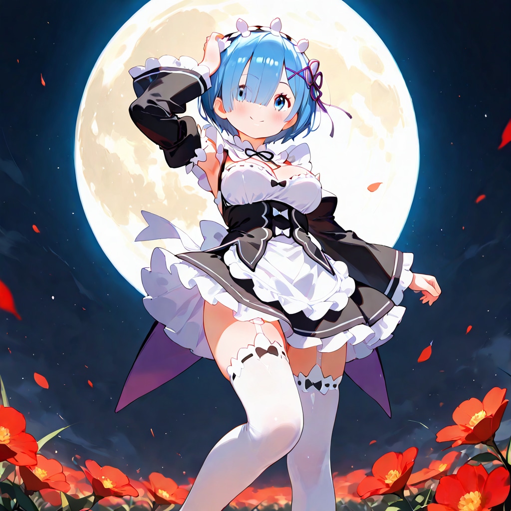 月とレム　リゼロ【レム】 レムたんのひたすらかわいい姿をお楽しみください♡