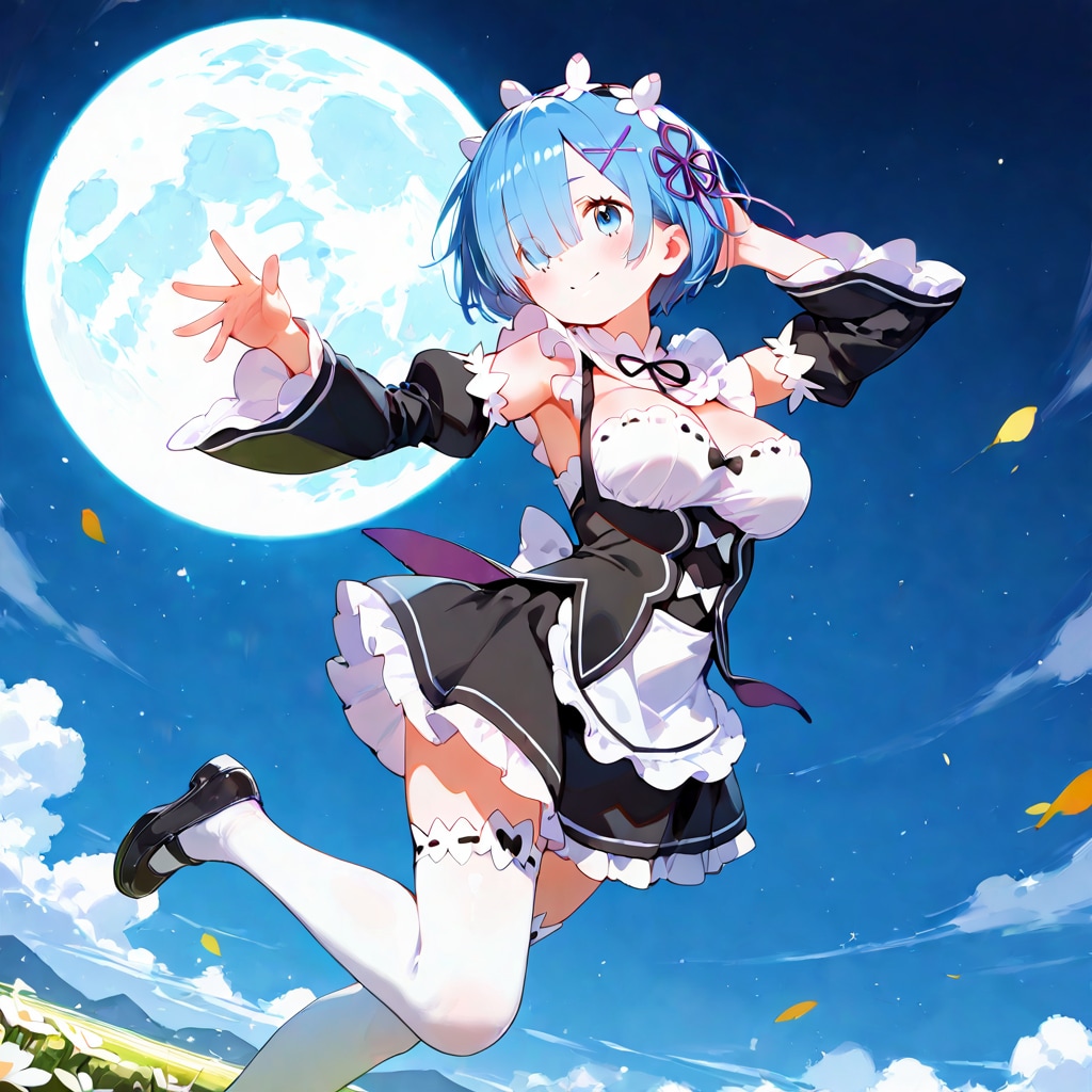 月とレム　リゼロ【レム】 レムたんのひたすらかわいい姿をお楽しみください♡