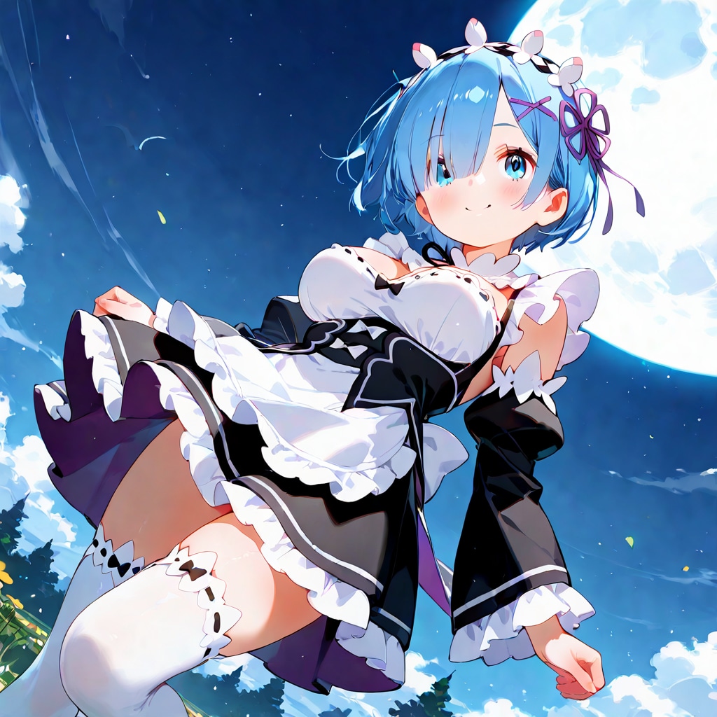 月とレム　リゼロ【レム】 レムたんのひたすらかわいい姿をお楽しみください♡