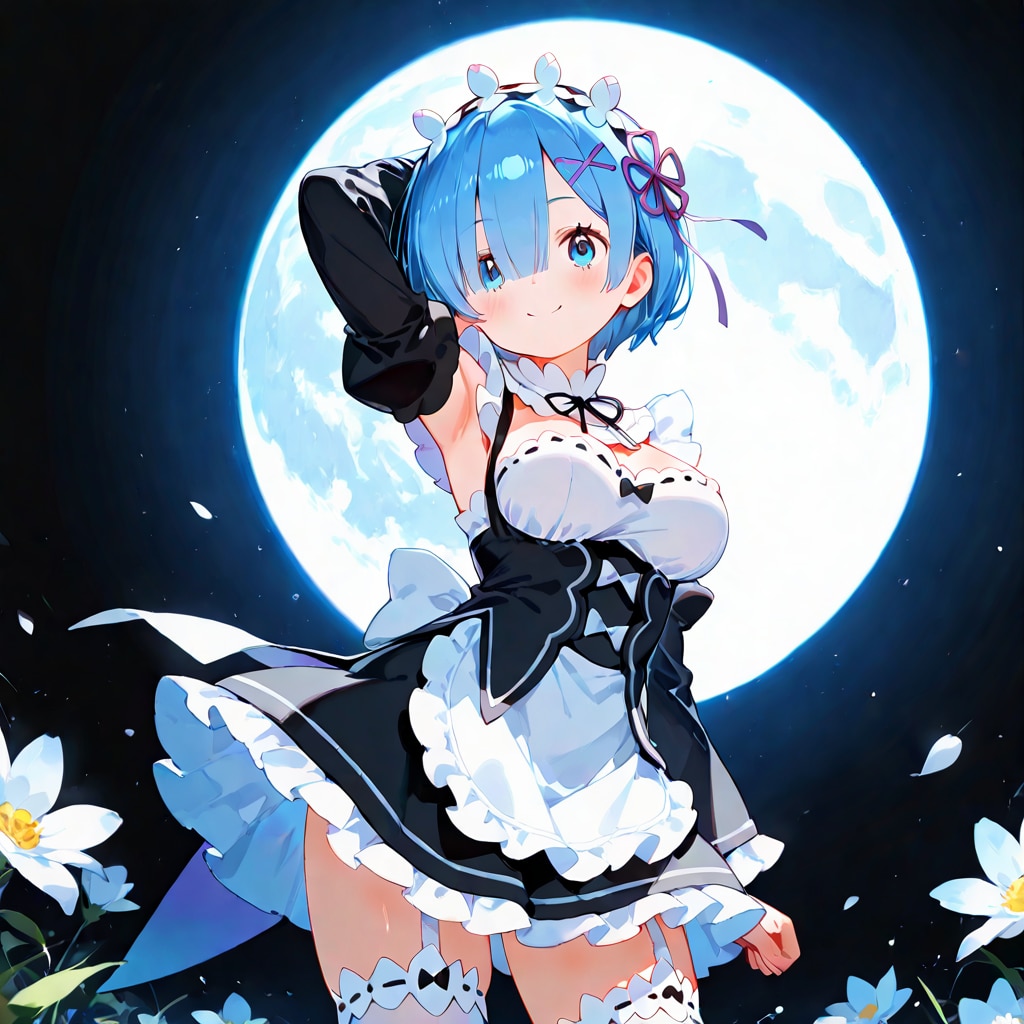 月とレム　リゼロ【レム】 レムたんのひたすらかわいい姿をお楽しみください♡