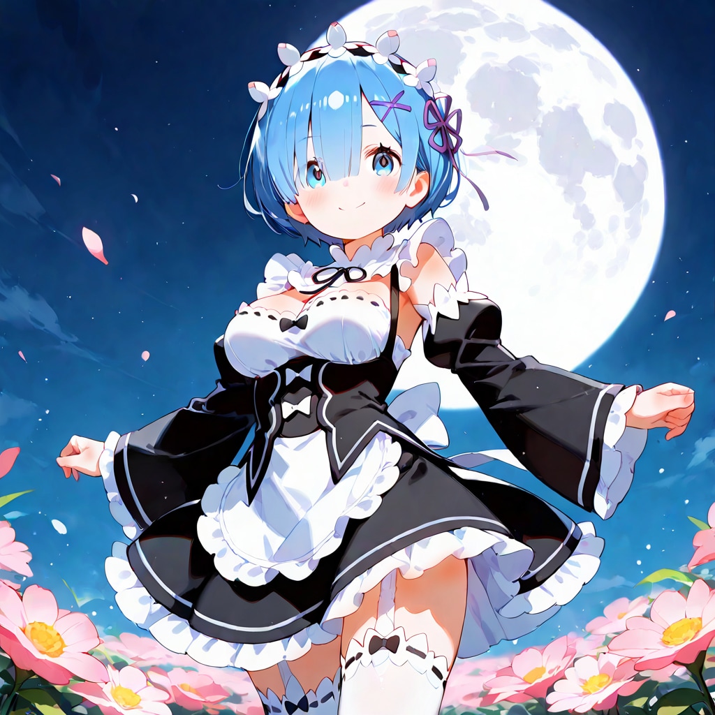 月とレム　リゼロ【レム】 レムたんのひたすらかわいい姿をお楽しみください♡