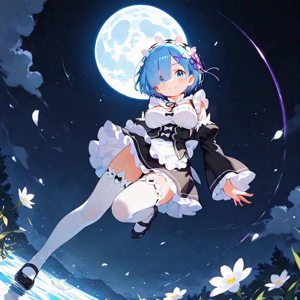 月とレム　リゼロ【レム】 レムたんのひたすらかわいい姿をお楽しみください♡