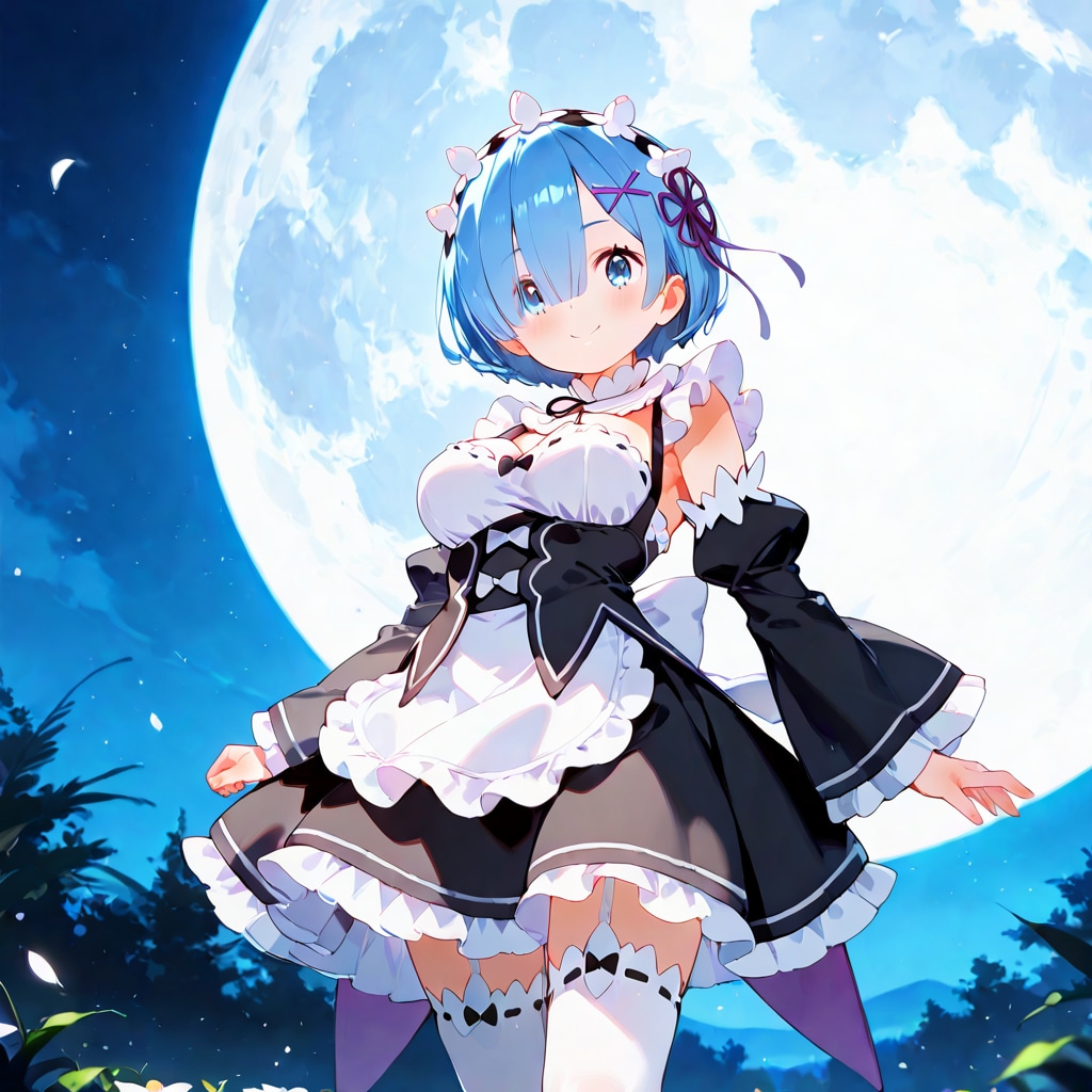 月とレム　リゼロ【レム】 レムたんのひたすらかわいい姿をお楽しみください♡