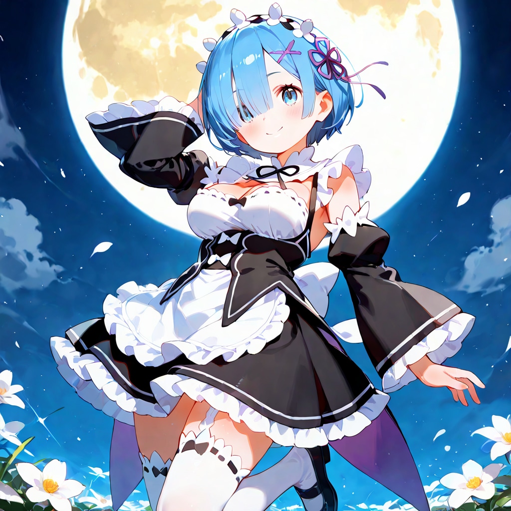 月とレム　リゼロ【レム】 レムたんのひたすらかわいい姿をお楽しみください♡