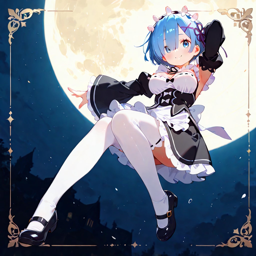 月とレム　リゼロ【レム】 レムたんのひたすらかわいい姿をお楽しみください♡