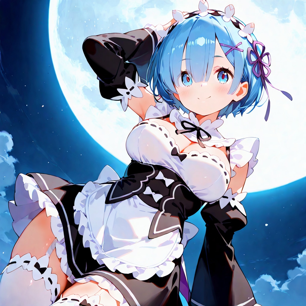 月とレム　リゼロ【レム】 レムたんのひたすらかわいい姿をお楽しみください♡