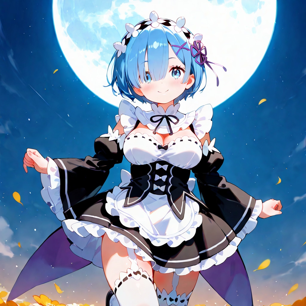 月とレム　リゼロ【レム】 レムたんのひたすらかわいい姿をお楽しみください♡