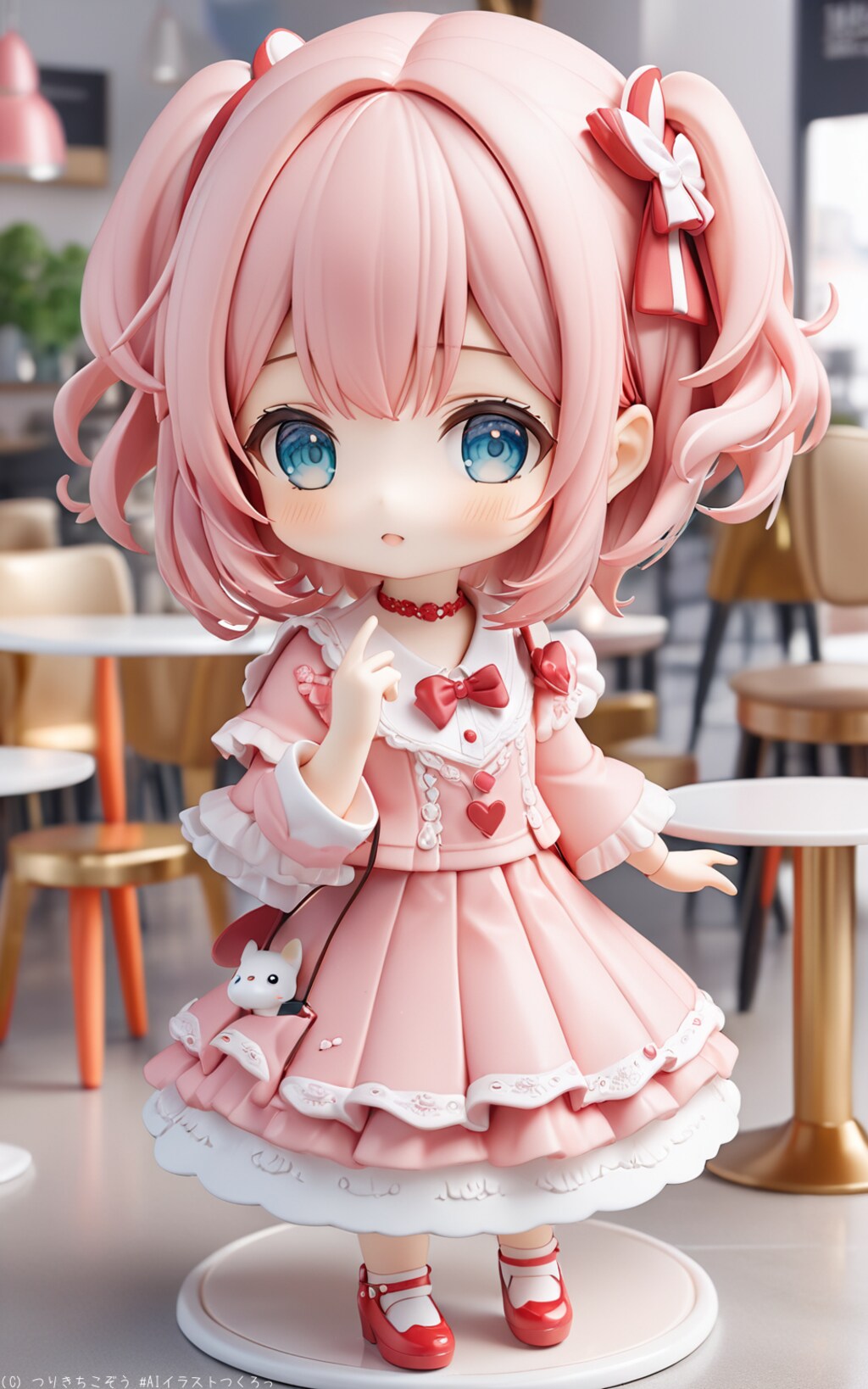 カフェで見つけた、かわいいピンクドレスの少女