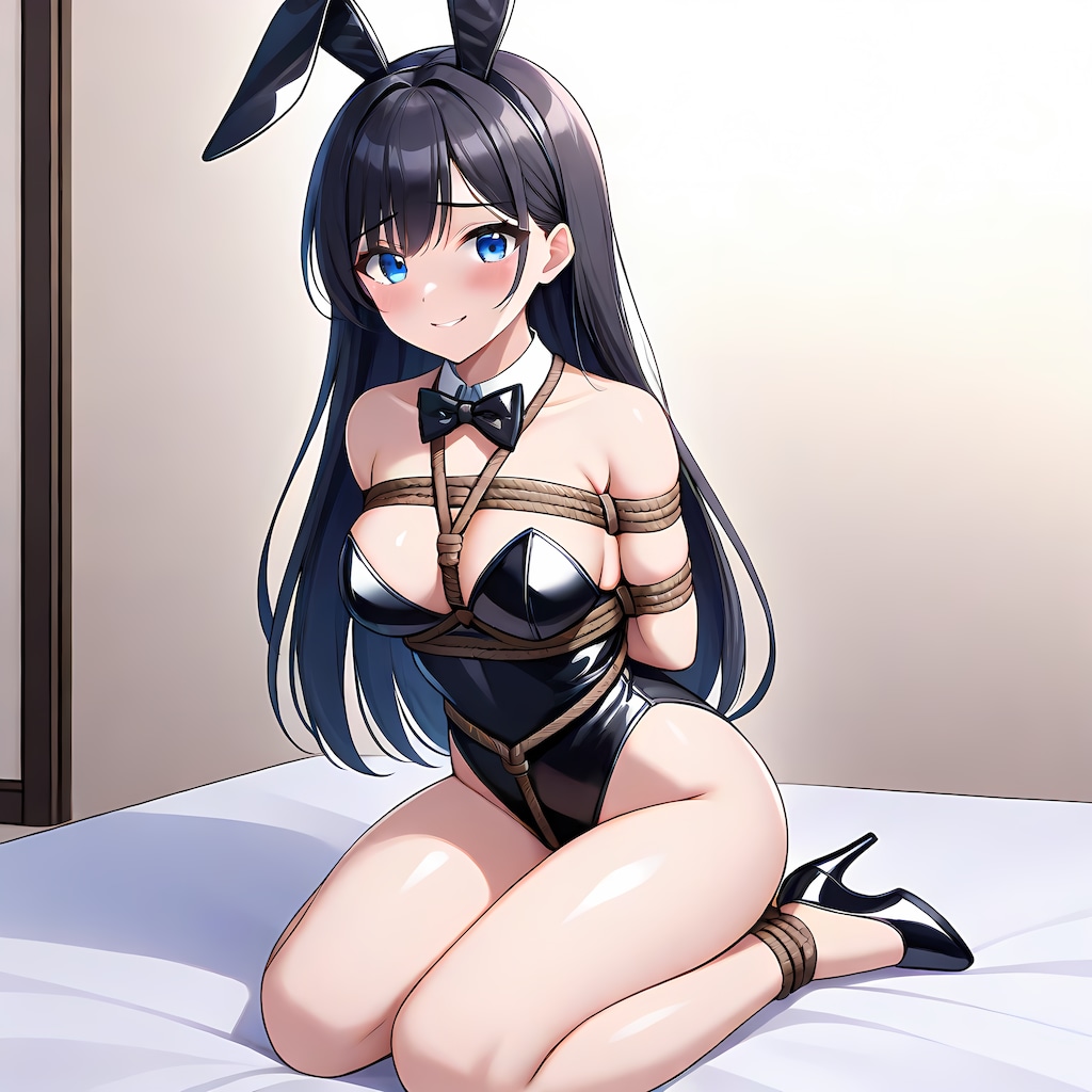 黒エナメルバニーガール緊縛