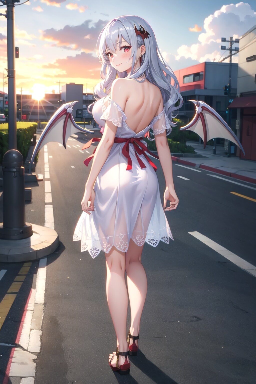 背中を見せる夏コーデ