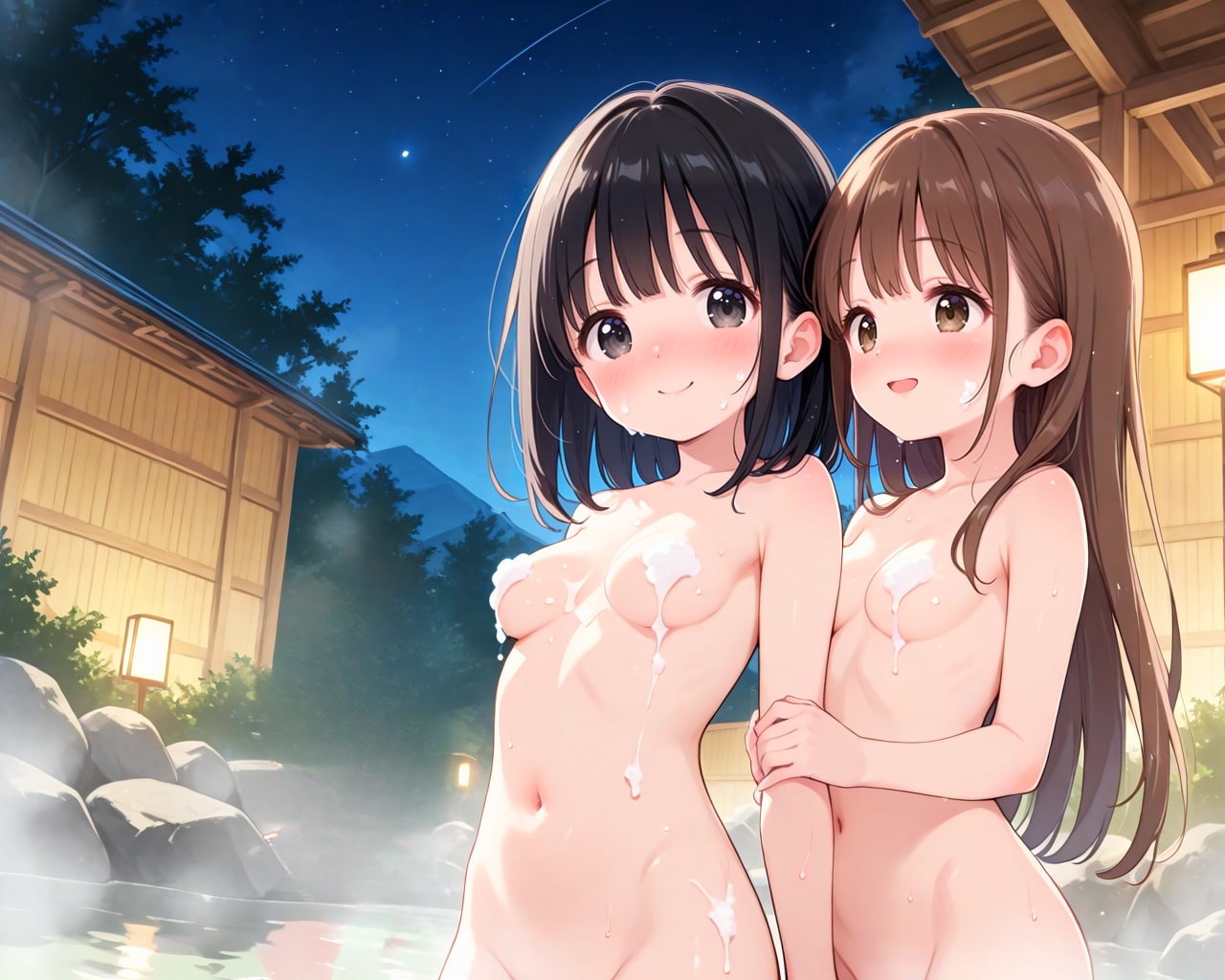 温泉に二人