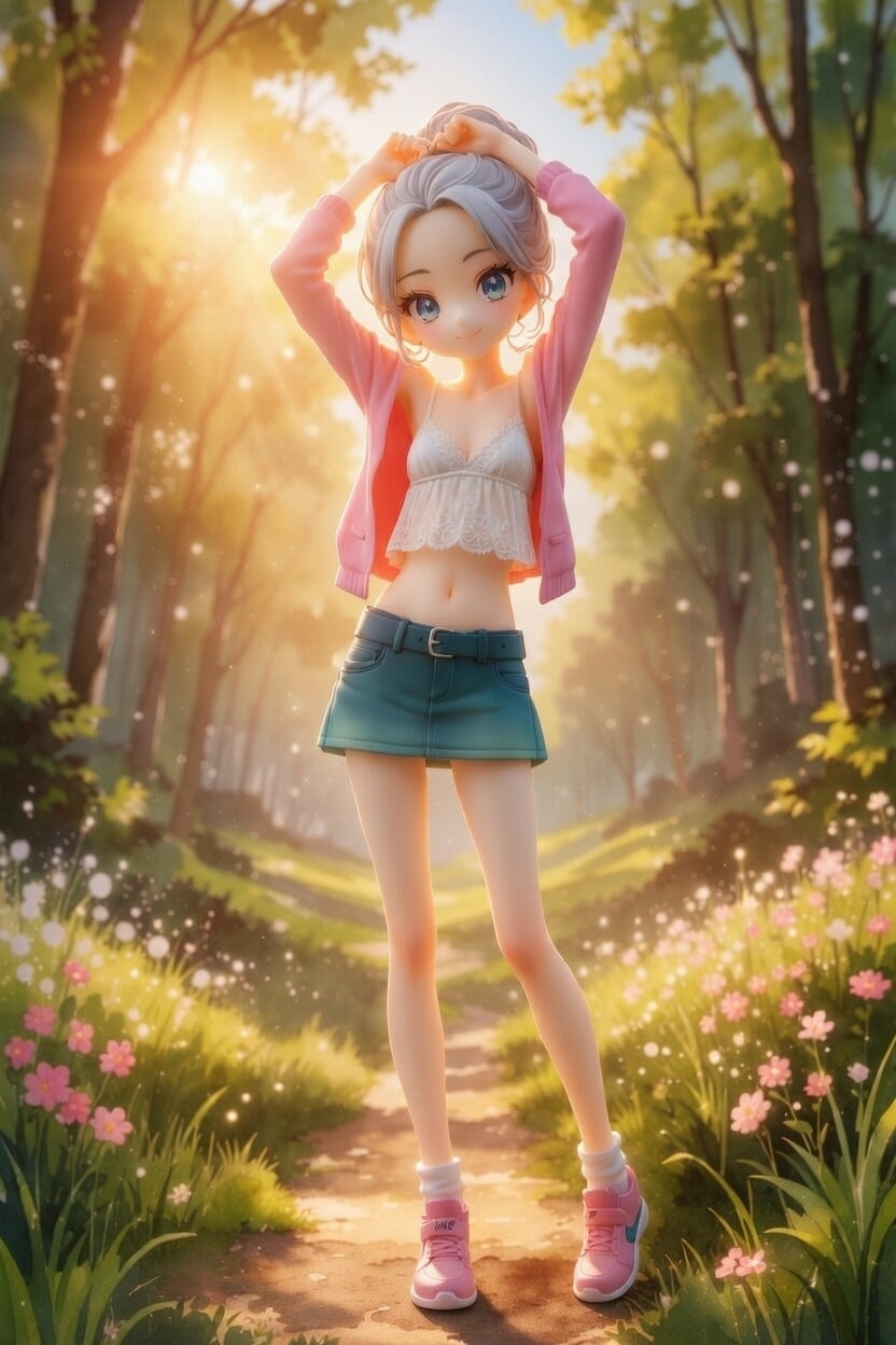 朝焼けの光の中に立つ少女フィギア | の人気AIイラスト・グラビア