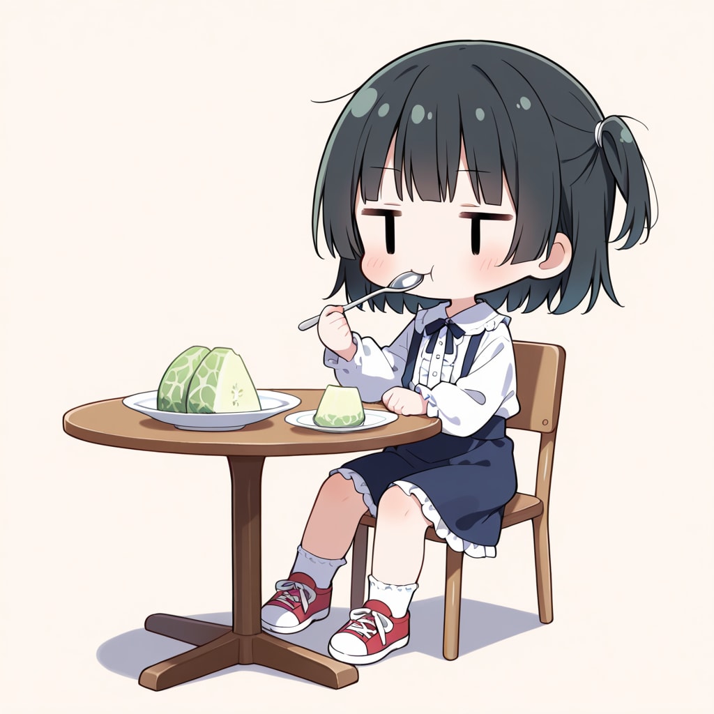 メロンを食べる