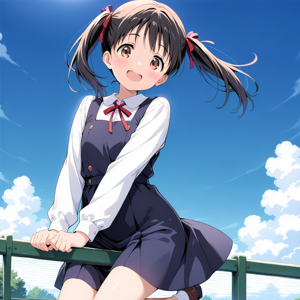 フェンスの上の少女