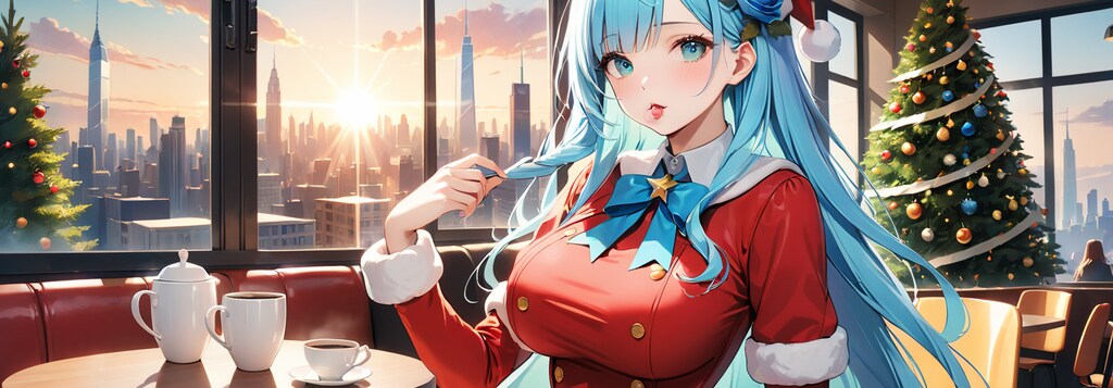 サンタコスのカフェ店員さん おはよう～